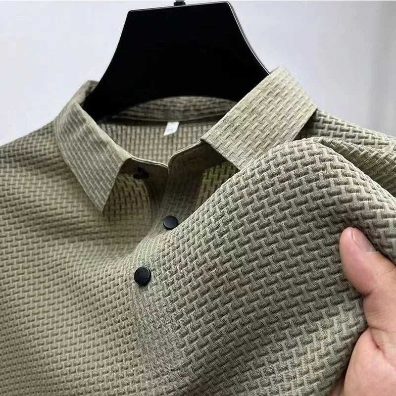 Calder | Men's Waffle Knit Short Sleeve Polo Shirt Breathable Business Casual Summer Top