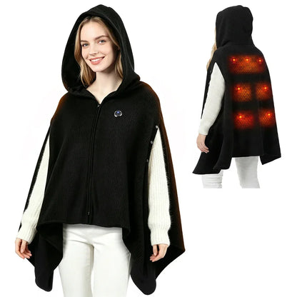 Ainsley | Heated Hooded Wearable Blanket Shawl USB Graphene Heating Poncho with Hand Openings