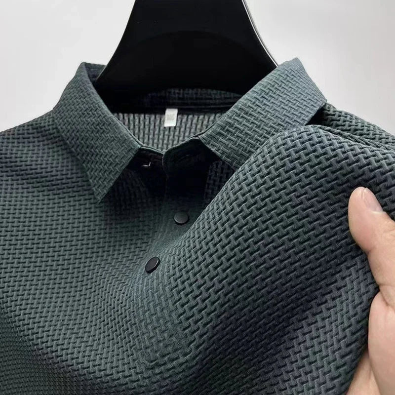 Calder | Men's Waffle Knit Short Sleeve Polo Shirt Breathable Business Casual Summer Top