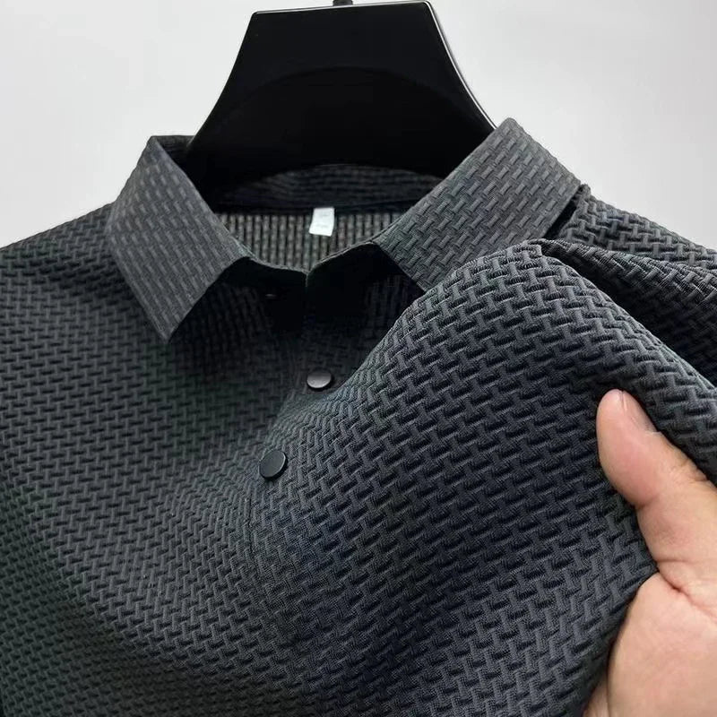 Calder | Men's Waffle Knit Short Sleeve Polo Shirt Breathable Business Casual Summer Top