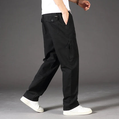 Bennett | Men's Straight Leg Cotton Cargo Pants Loose Fit Stretchable Waist Casual Trousers