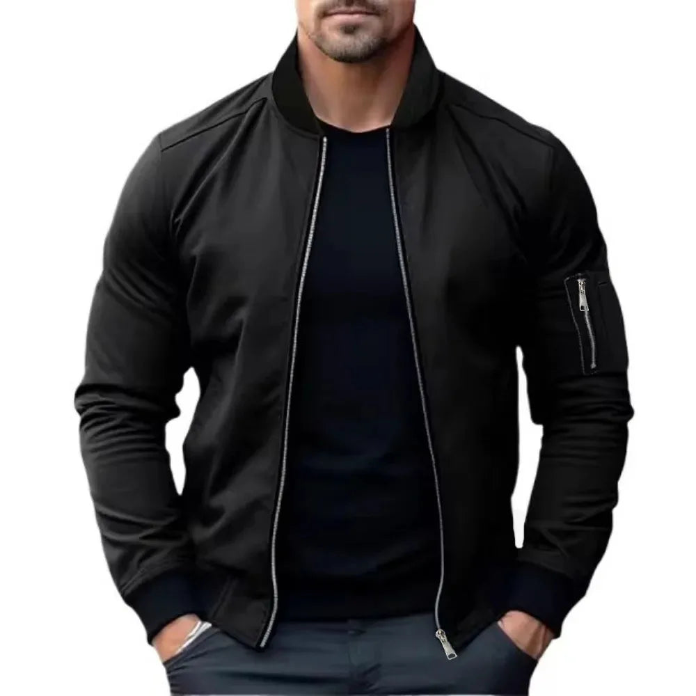 Callum | Men's Solid Color Zip-Up Bomber Jacket Windbreaker Basic Casual Coat