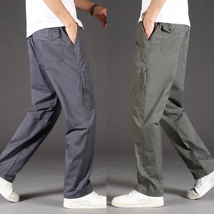 Bennett | Men's Straight Leg Cotton Cargo Pants Loose Fit Stretchable Waist Casual Trousers