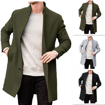 Abbott | Men's Wool Overcoat with Stand Collar, Mid-Thigh Length