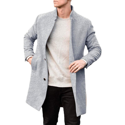 Abbott | Men's Wool Overcoat with Stand Collar, Mid-Thigh Length