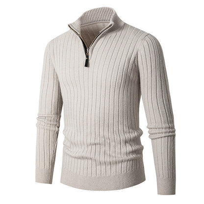 Jensen | Men's Fitted Half-Zip Ribbed Knit Sweater