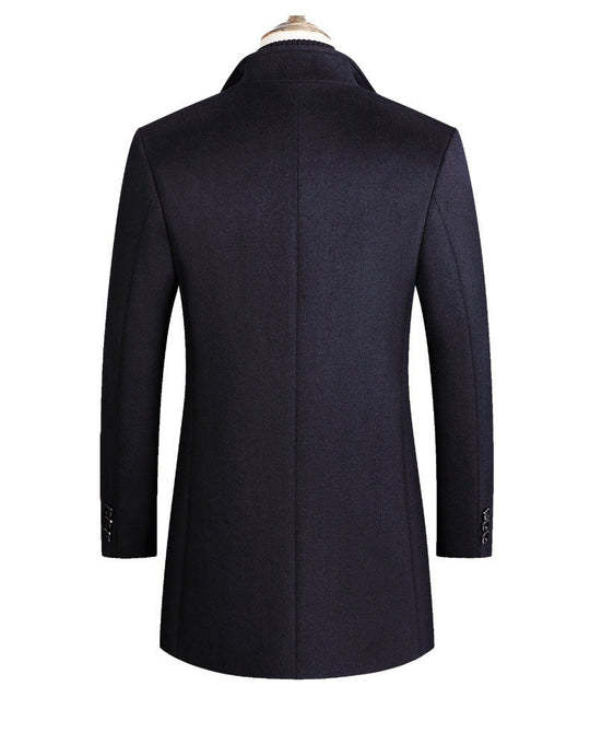 Pierce | Men's Slim Single-Breasted Wool-Blend Coat, Mid-Thigh
