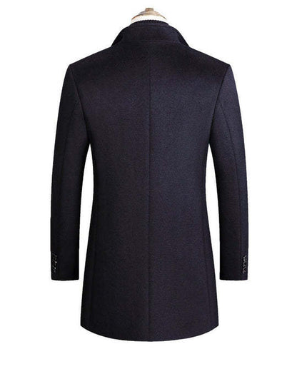 Pierce | Men's Slim Single-Breasted Wool-Blend Coat, Mid-Thigh