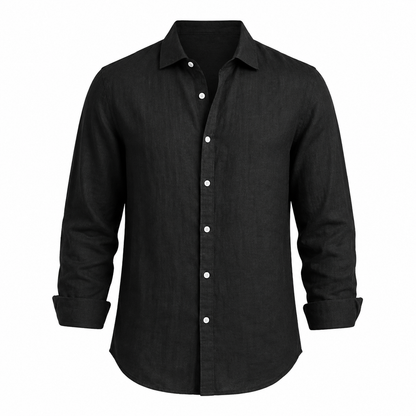 Cassian linen blend shirt in Black on white background
