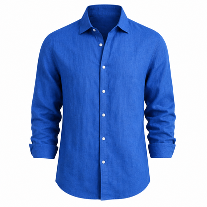 Cassian linen blend shirt in Cobalt on white background
