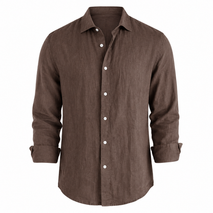 Cassian linen blend shirt in Espresso on white background