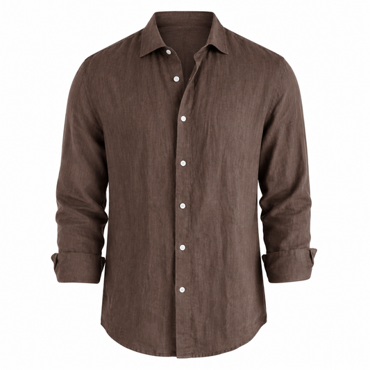 Cassian linen blend shirt in Espresso on white background