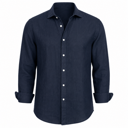 Cassian linen blend shirt in Navy on white background