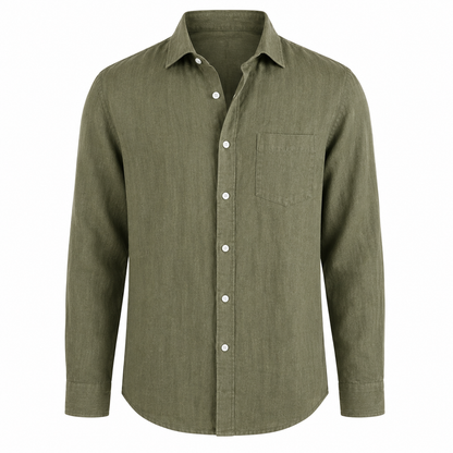 Cassian linen blend shirt in Olive on white background