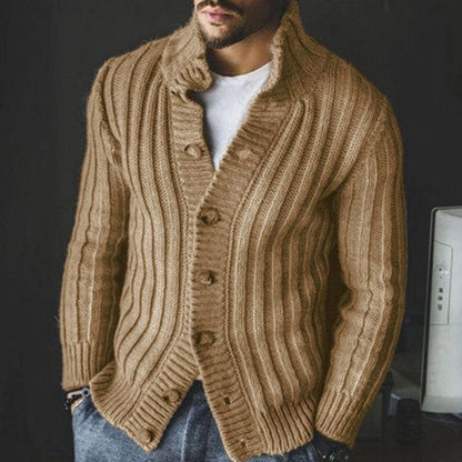 Harper | Men's Wool-Blend Shawl Collar Cardigan, Ribbed Knit