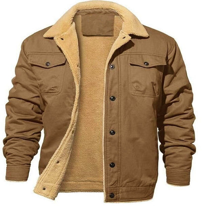 Brannon | Men's Sherpa-Lined Cotton Canvas Trucker Jacket with Chest Flap Pockets