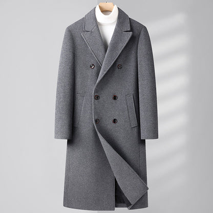 Carver | Men's Long Double-Breasted Wool Coat with Notched Lapels