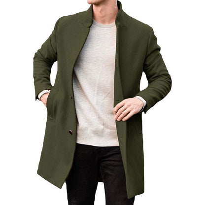 Abbott | Men's Wool Overcoat with Stand Collar, Mid-Thigh Length