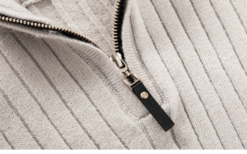 Jensen | Men's Fitted Half-Zip Ribbed Knit Sweater