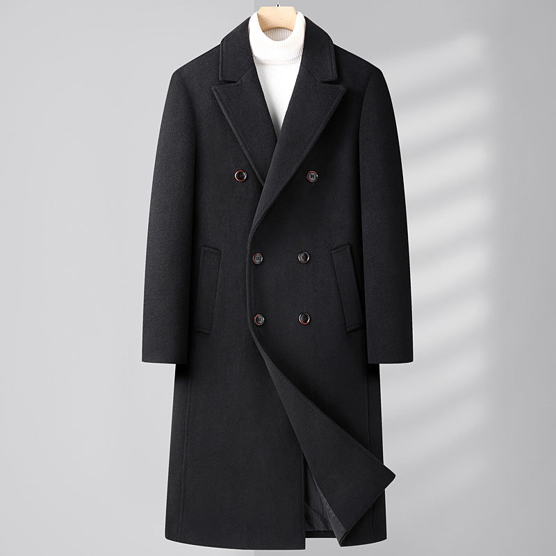 Carver | Men's Long Double-Breasted Wool Coat with Notched Lapels
