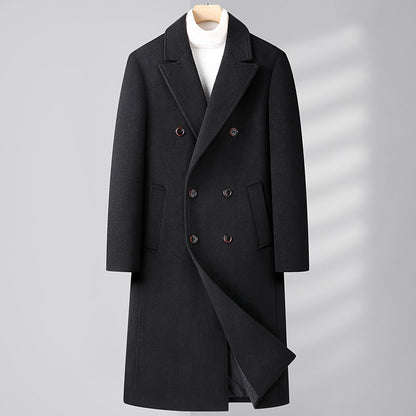 Carver | Men's Long Double-Breasted Wool Coat with Notched Lapels