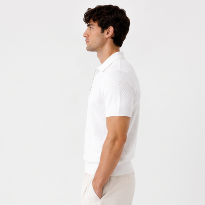 Halston white side - textured knit half-zip polo