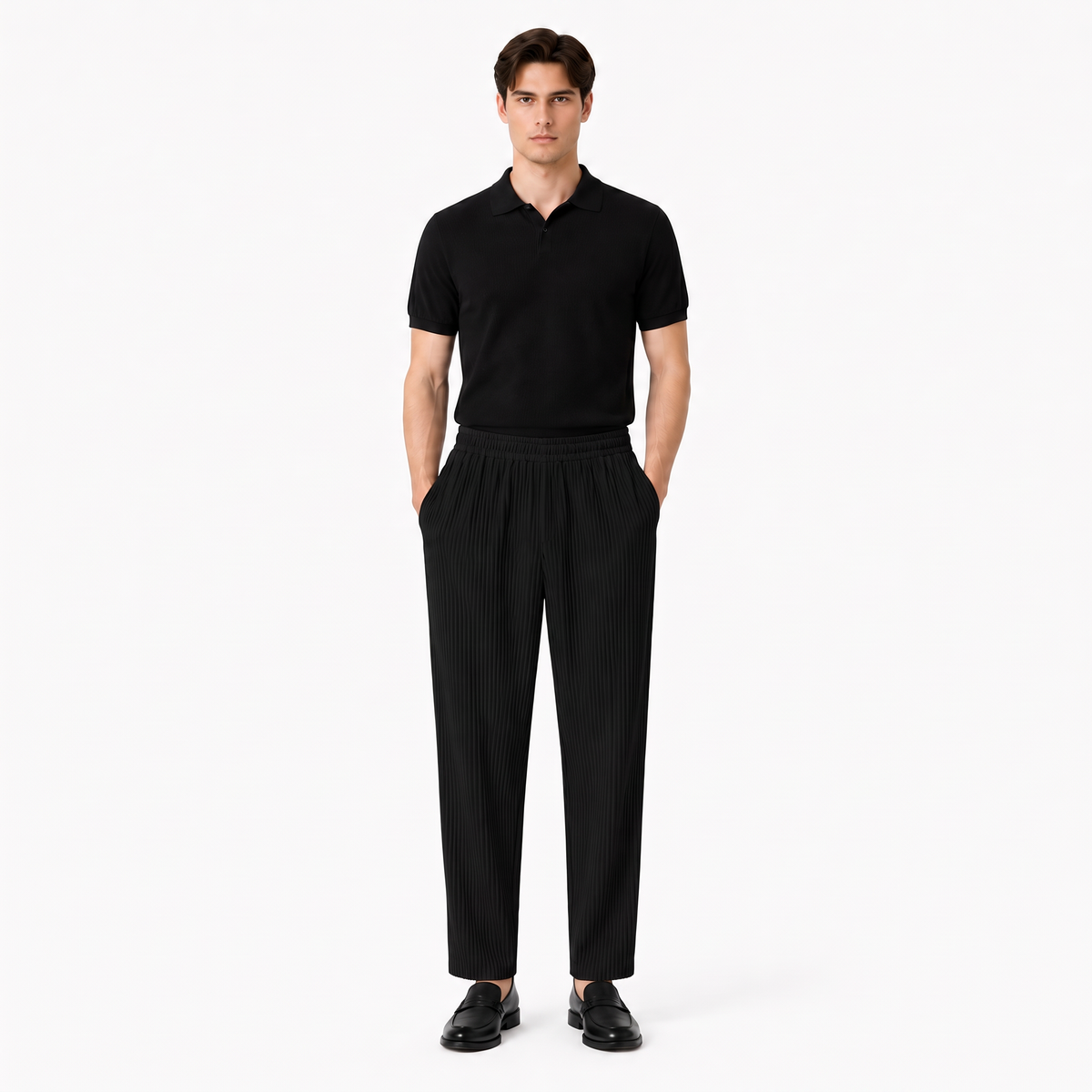 Kentaro black front - pleated wide-leg trousers