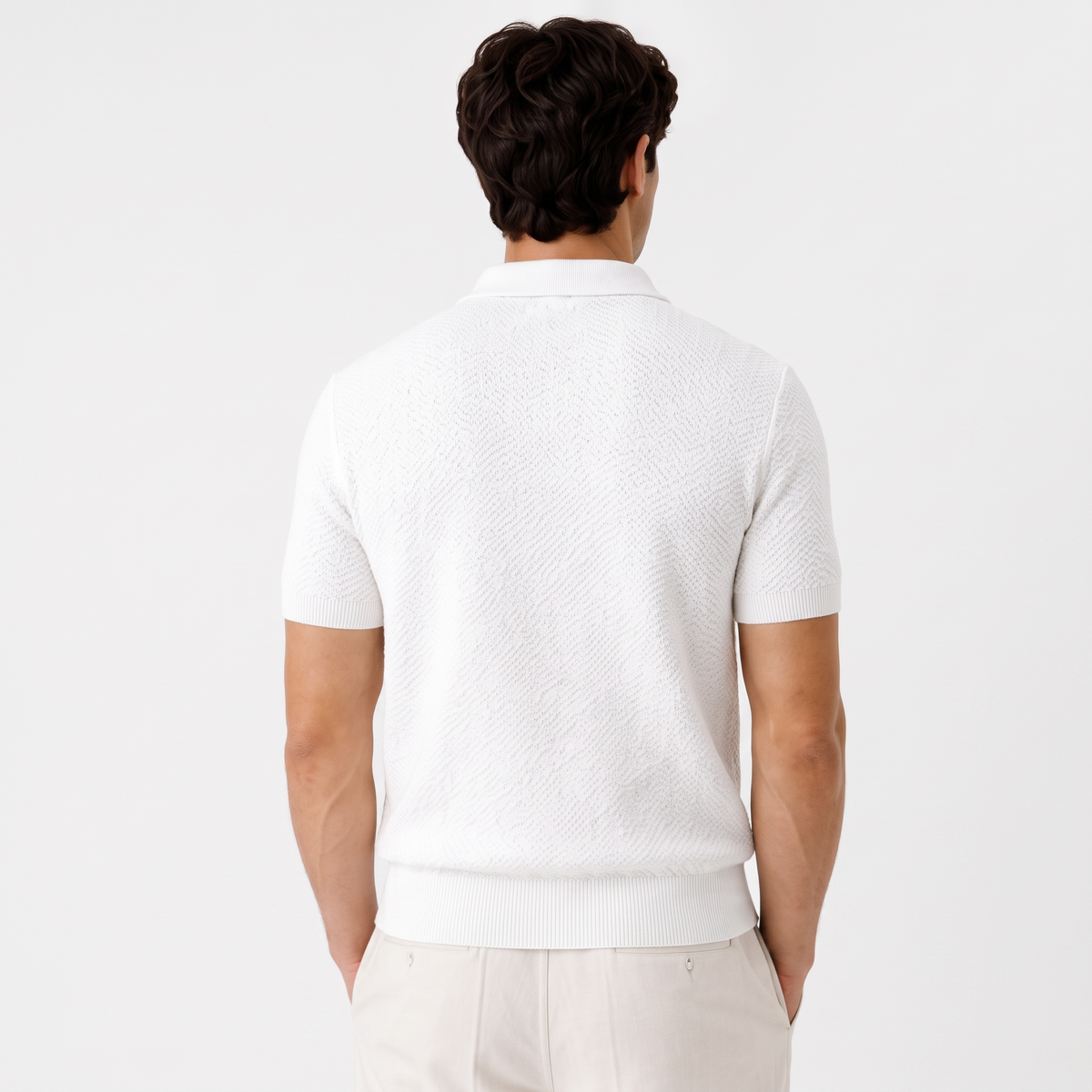 Halston white back - textured knit half-zip polo