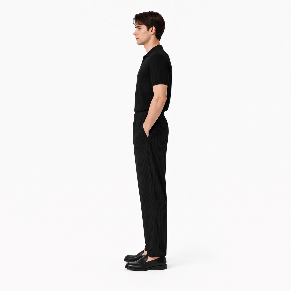 Kentaro black side - pleated wide-leg trousers