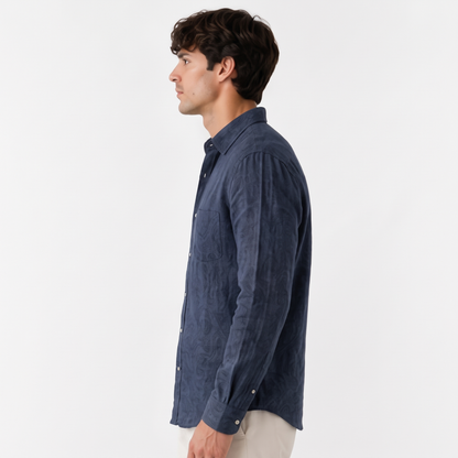 Cassian navy side - linen blend button-down shirt