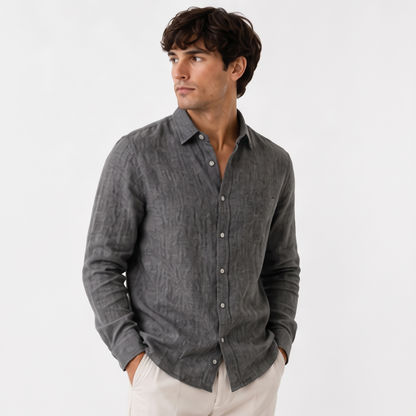 Cassian charcoal three quarter - linen blend button-down shirt