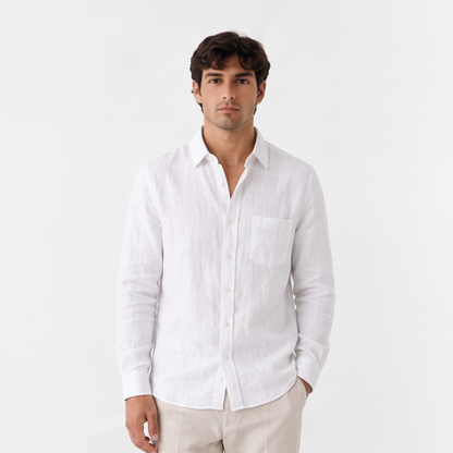 Cassian white front - linen blend button-down shirt