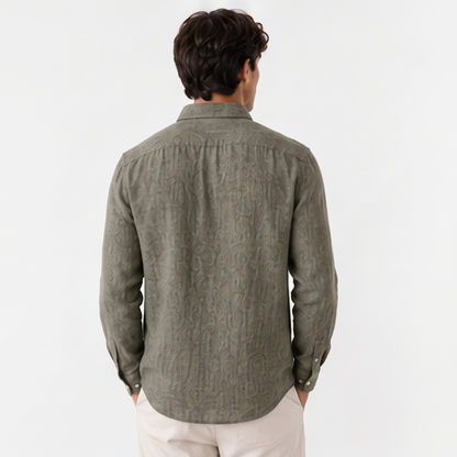 Cassian olive back - linen blend button-down shirt