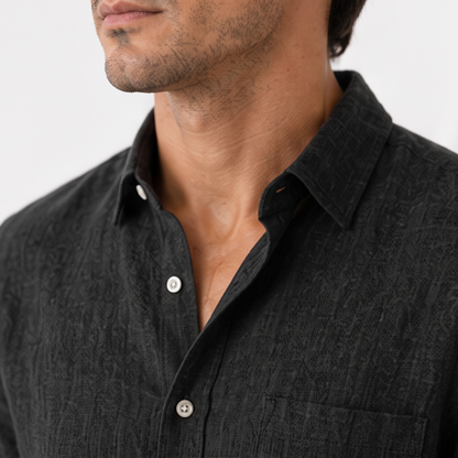 Cassian black collar detail - linen blend button-down shirt