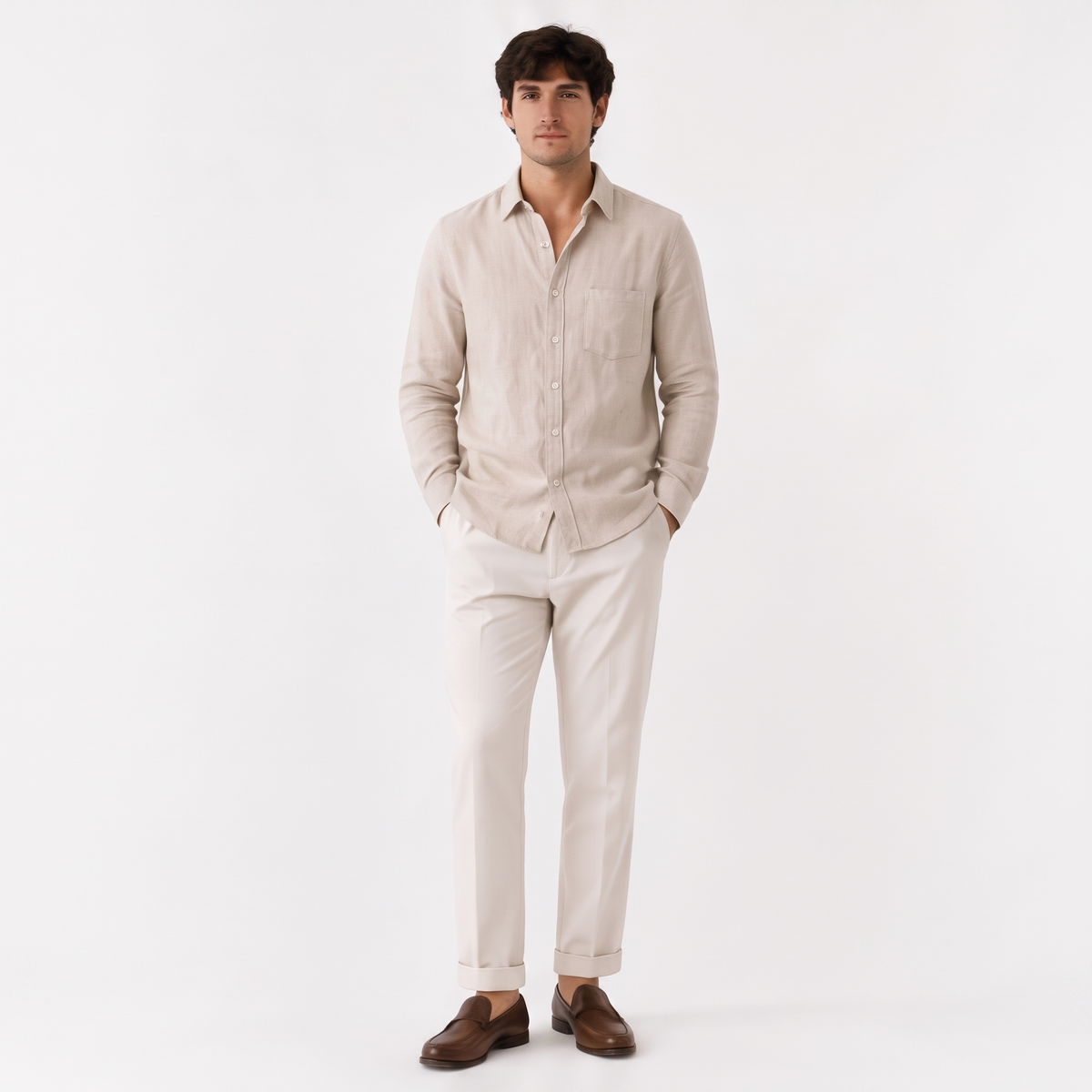 Cassian sand fullbody - linen blend button-down shirt