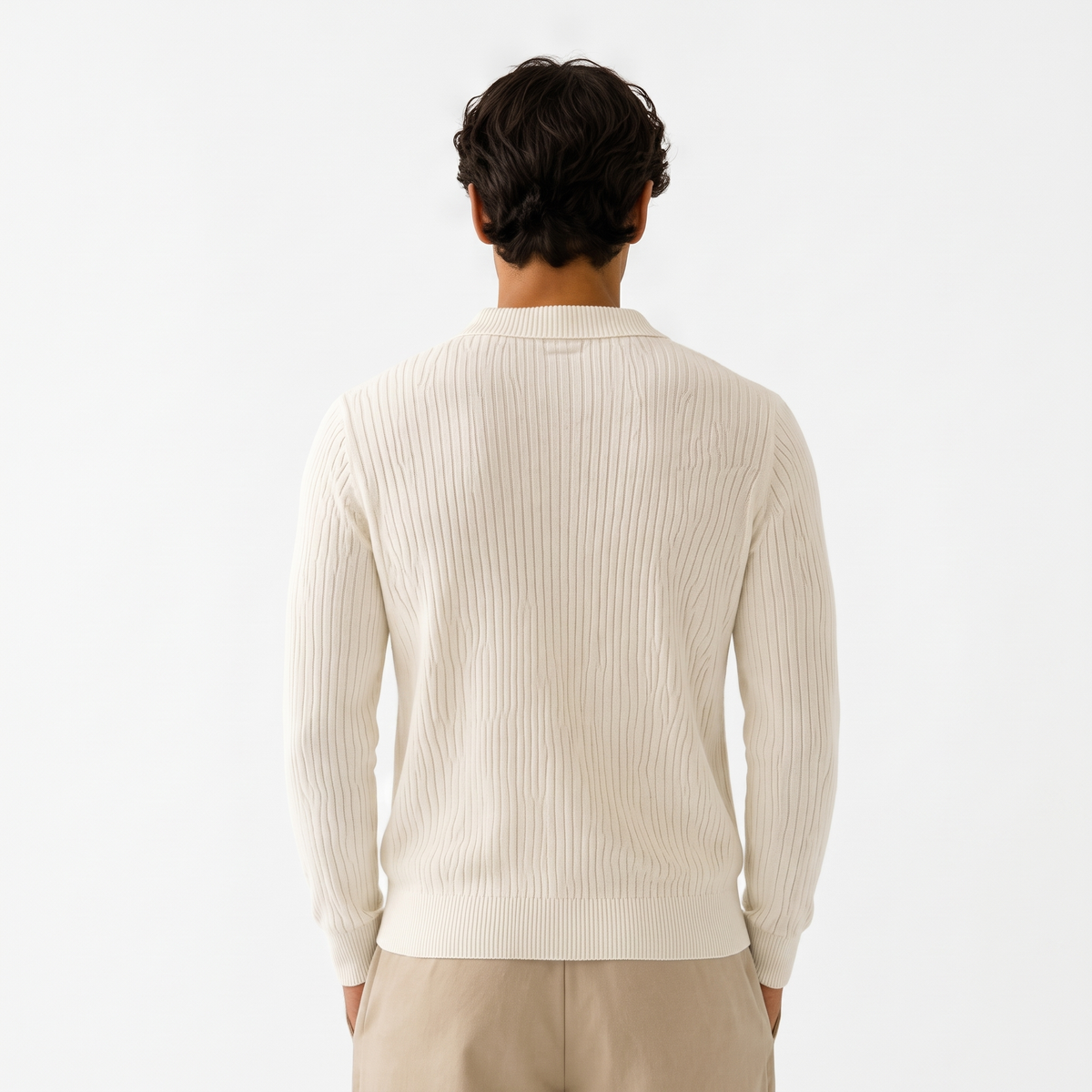 Marlowe white back - ribbed long-sleeve knit polo