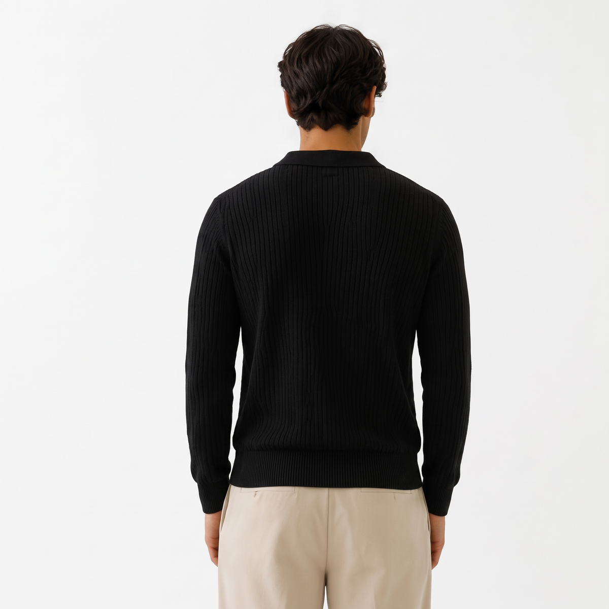 Marlowe black back - ribbed long-sleeve knit polo