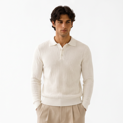 Marlowe white front - ribbed long-sleeve knit polo