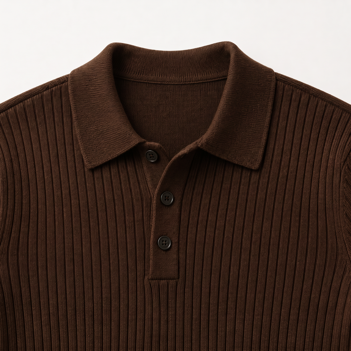 Marlowe brown collar - ribbed long-sleeve knit polo