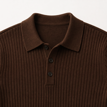Marlowe brown collar - ribbed long-sleeve knit polo