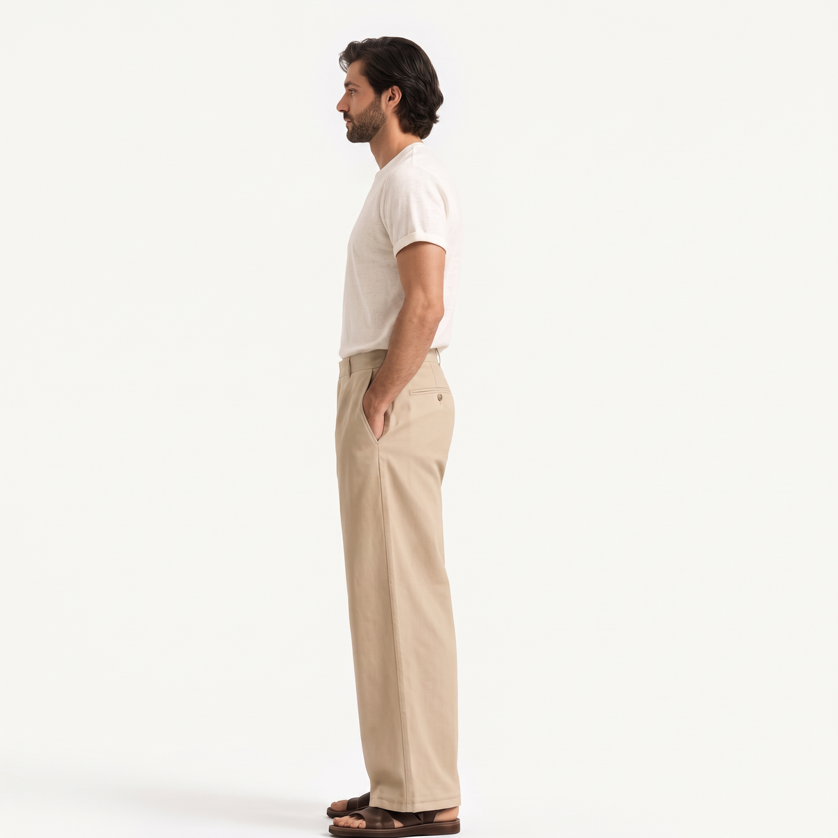 Rylan sand side - wide-leg straight casual trousers