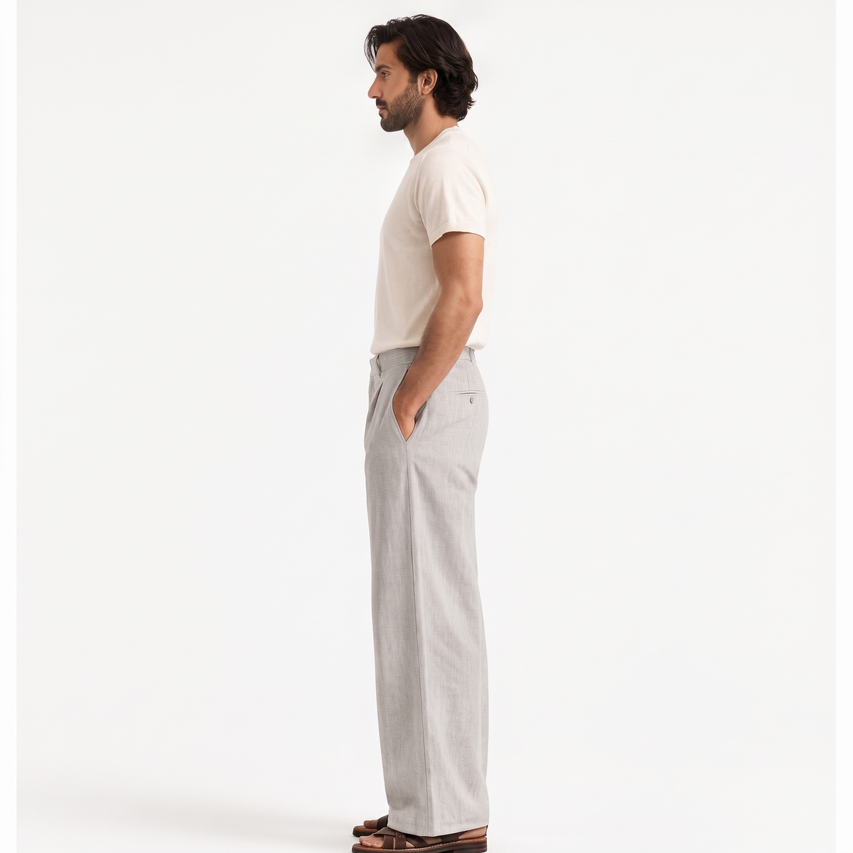 Rylan stone side - wide-leg straight casual trousers
