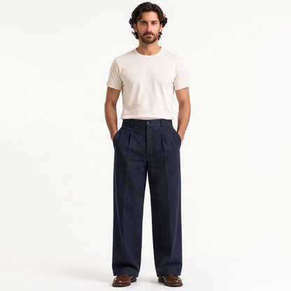 Rylan navy front - wide-leg straight casual trousers