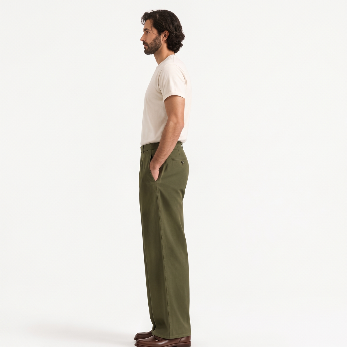 Rylan olive side - wide-leg straight casual trousers