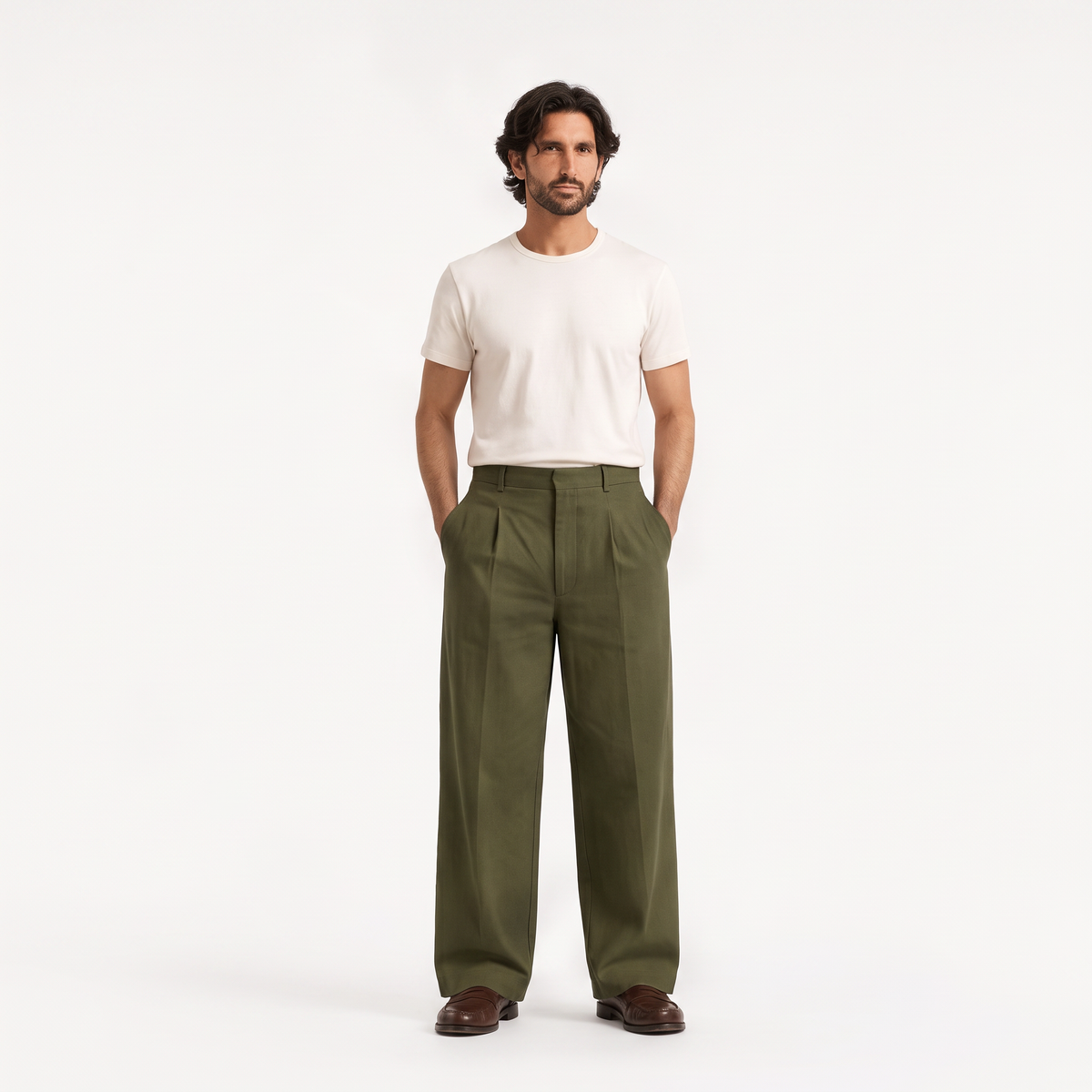 Rylan olive front - wide-leg straight casual trousers