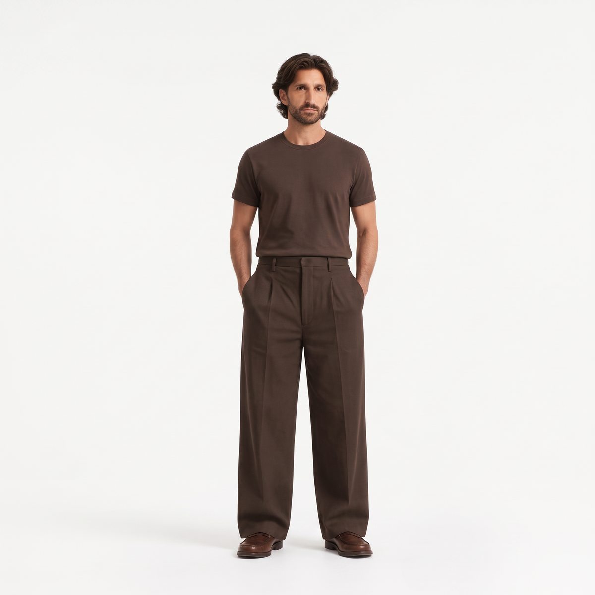 Rylan brown front - wide-leg straight casual trousers