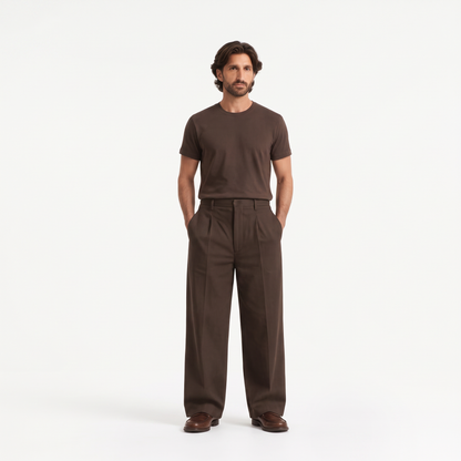 Rylan brown front - wide-leg straight casual trousers
