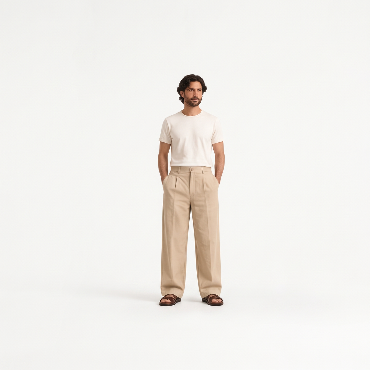 Rylan sand front - wide-leg straight casual trousers
