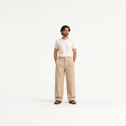 Rylan sand front - wide-leg straight casual trousers
