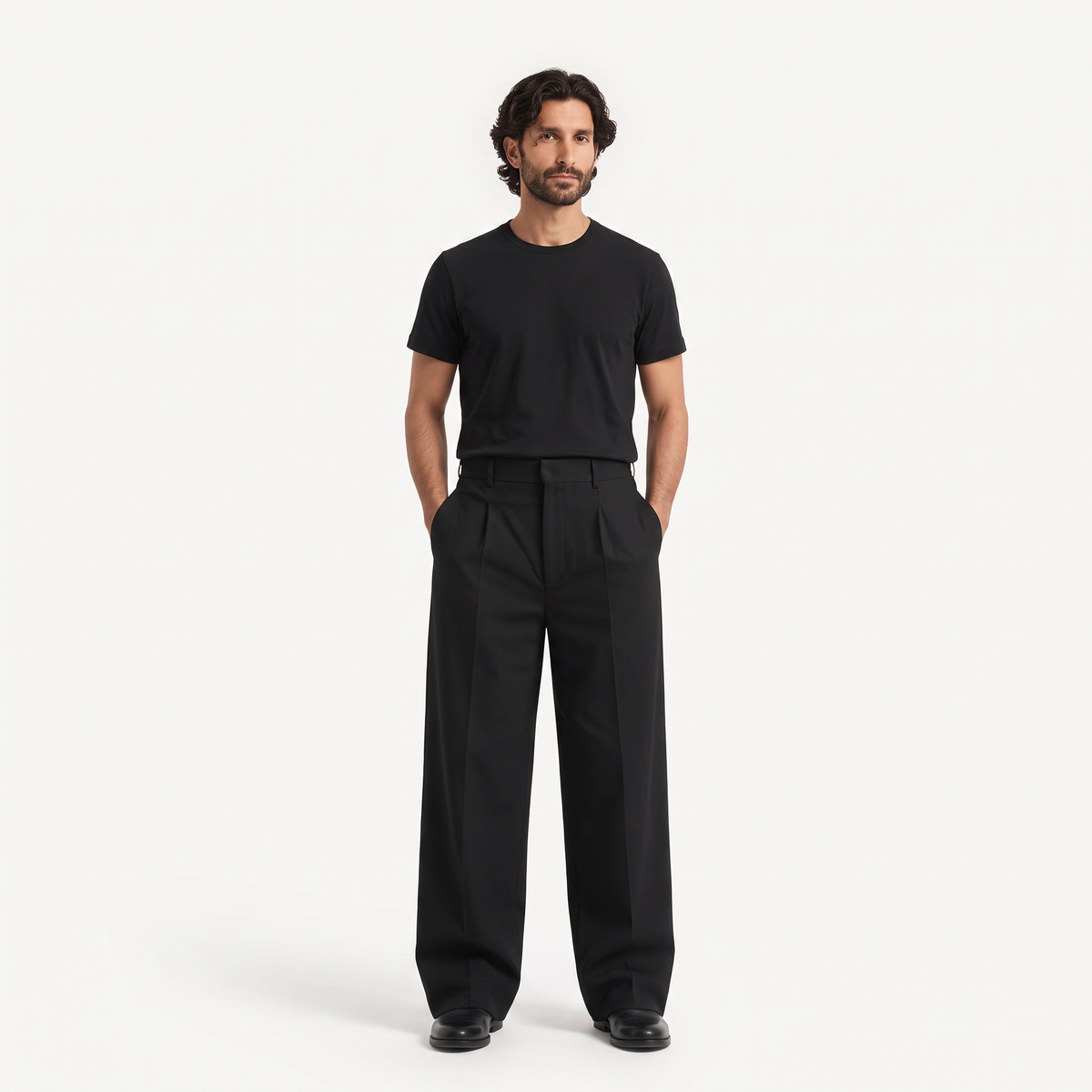 Rylan black front - wide-leg straight casual trousers